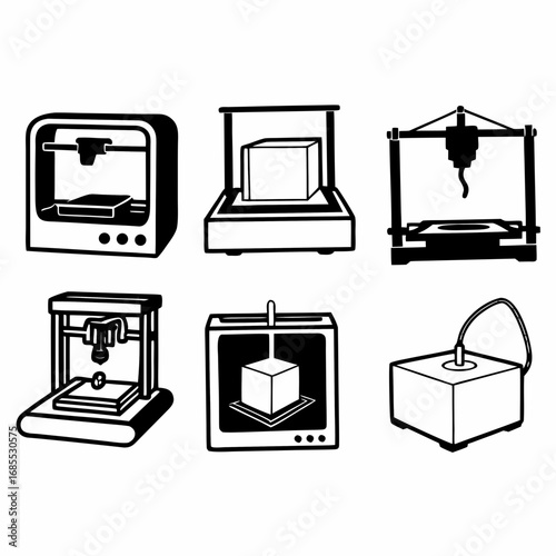 Various 3d printers are shown, representing modern manufacturing technology