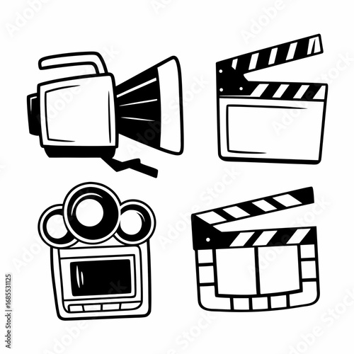 Illustration of film making equipment including camera and clapperboard
