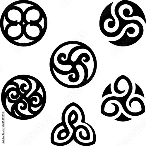 Sacred Celtic Symbols: An elegant collection of intricate black and white Celtic designs that exude an aura of ancient wisdom and spiritual significance.