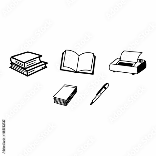 Black and white vector illustration of education and office supplies