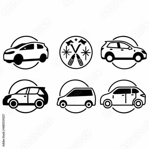 Collection of car body types in black and white, perfect for automotive designs