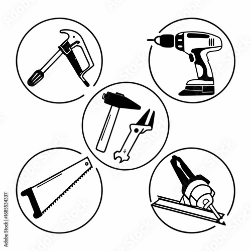 Hand tools in circles a collection of essential instruments for construction