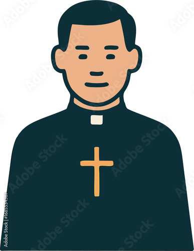 Vector Illustration of Catholic Priest in Clerical Attire with Cross Pendant