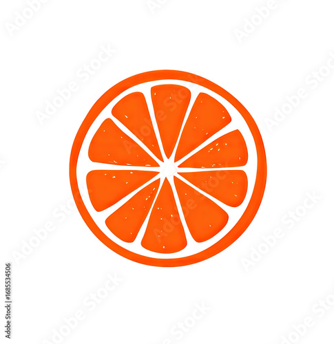 Circular orange slice graphic.  Vibrant orange fruit section,  detailed segments