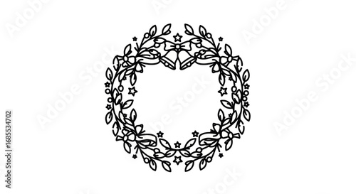 Elegant Black and White Christmas Wreath with Bells.