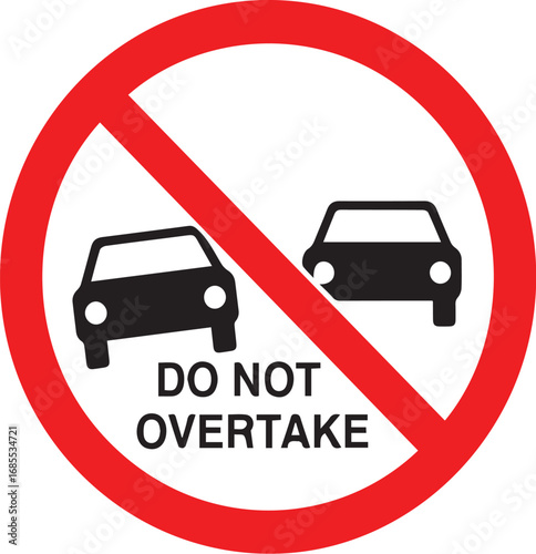 No overtaking warning sign with red circle and diagonal bar