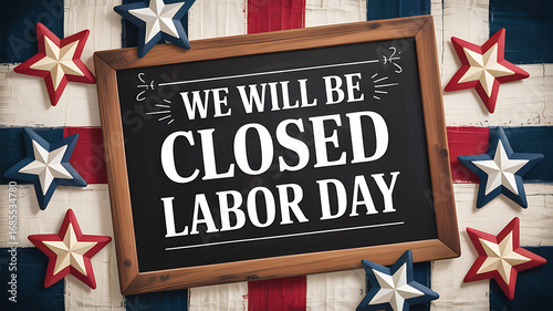 Chalkboard announcement closed labor day stars image