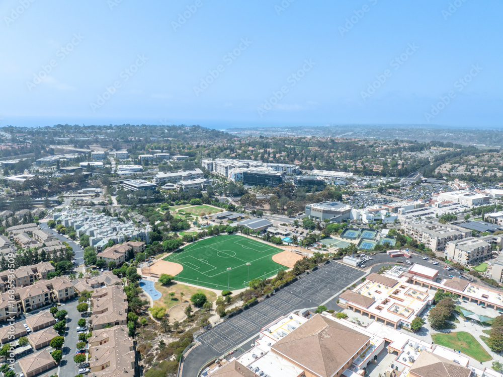 Fototapeta premium Aerial view of Del Mar Neighborhood, San Diego County, California, United States, located next the coast of the Pacific Ocean
