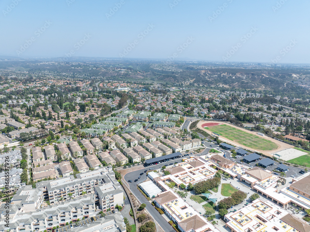 Fototapeta premium Aerial view of Del Mar Neighborhood, San Diego County, California, United States, located next the coast of the Pacific Ocean