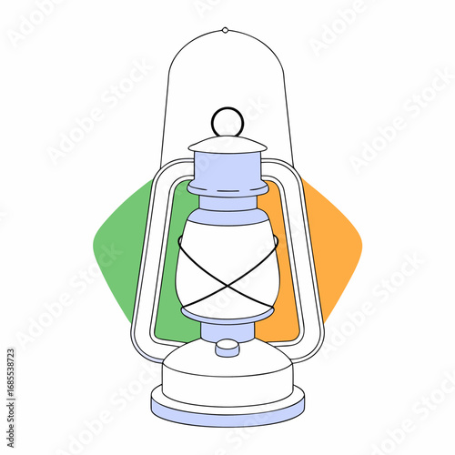 Stylized illustration of an old fashioned kerosene lantern with a green and orange background