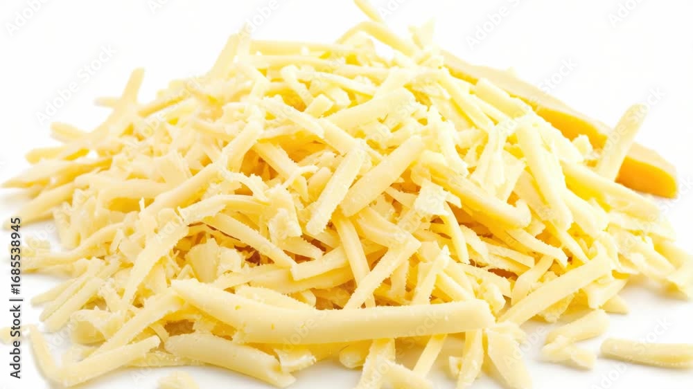 A close-up of a pile of shredded cheese on a white surface, great for food or cooking-related imagery A close-up of a pile of shredded cheese on a white surface, great for food or cooking-related imagery