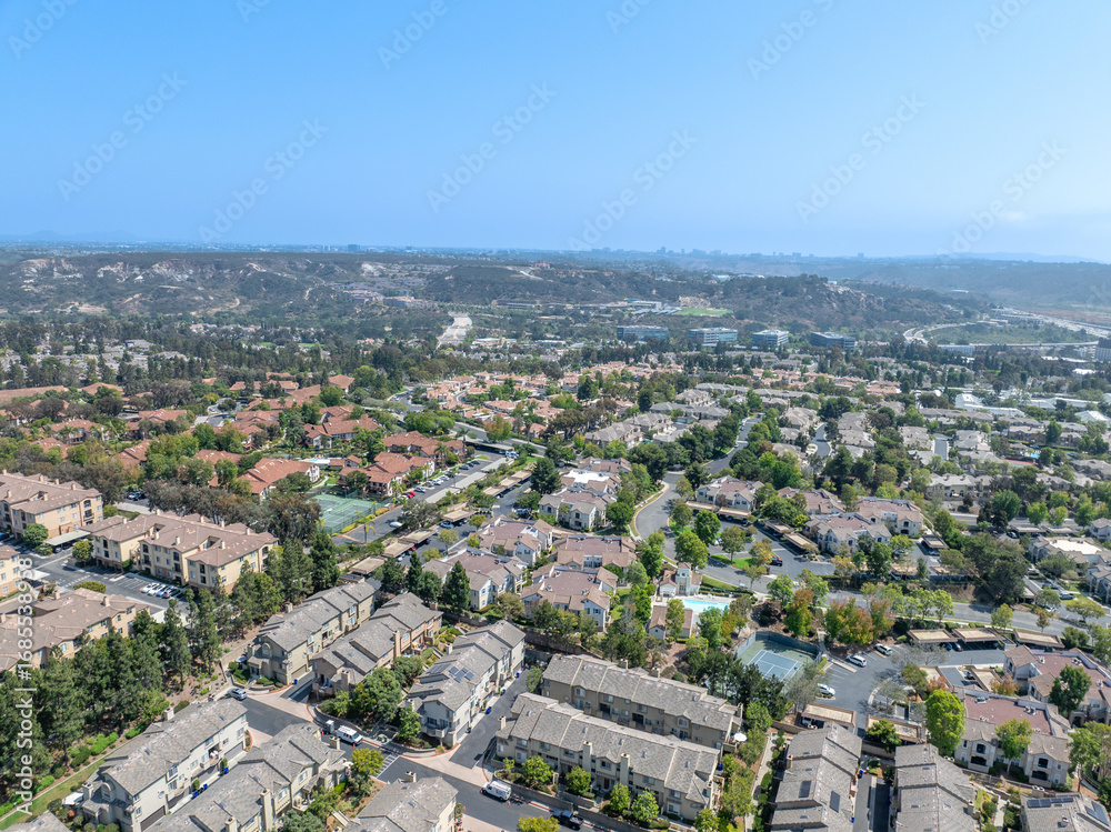 Fototapeta premium Aerial view of Del Mar Neighborhood, San Diego County, California, United States, located next the coast of the Pacific Ocean