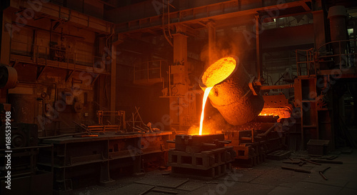 Dramatic Pouring of Molten Metal in an Industrial Foundry