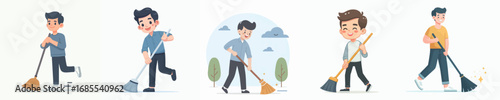 a man sweeping cleans something