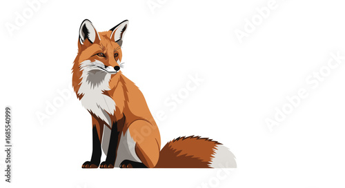 A beautiful red fox sits gracefully with a curious glance over its shoulder