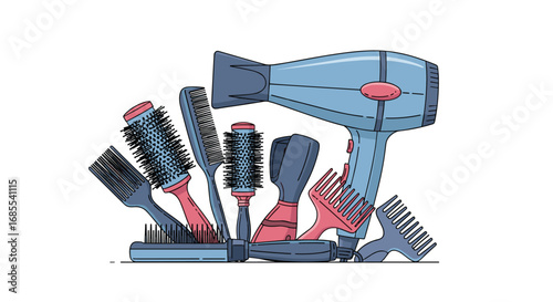 Professional hair styling tools and equipment collection for salon services