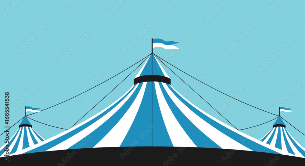 Obraz premium A classic blue and white striped circus tent under a clear sky