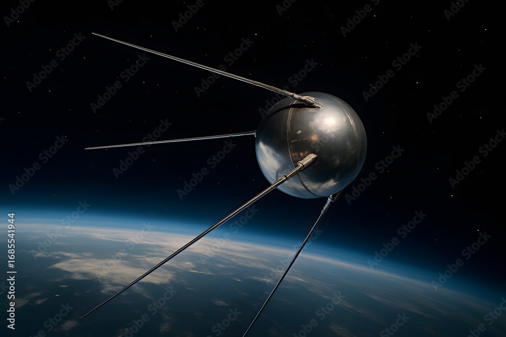 Fototapeta premium Sputnik 1 Humanity's First Satellite in Earth Orbit