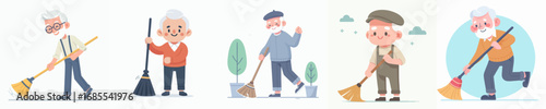 a grandfather sweeping cleans something