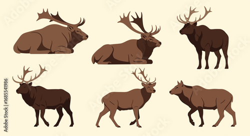 Six pixel art illustrations of various deer species and antler styles