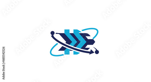Abstract Blue Arrows with Orbital Lines, Modern Tech Logo Design.