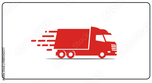 Vibrant red delivery truck icon in rapid motion with stylized speed lines, symbolizing fast shipping.