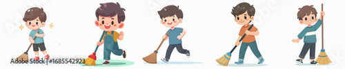 a little boy sweeping cleans something