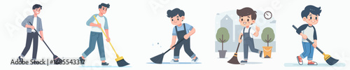 a man sweeping cleans something