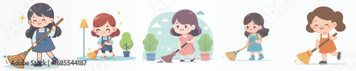 a little girl sweeping cleans something