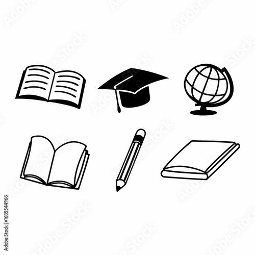 Educational icons representing knowledge, learning, and academic pursuit