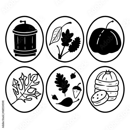 Collection of autumn compost bin icons in vector illustration