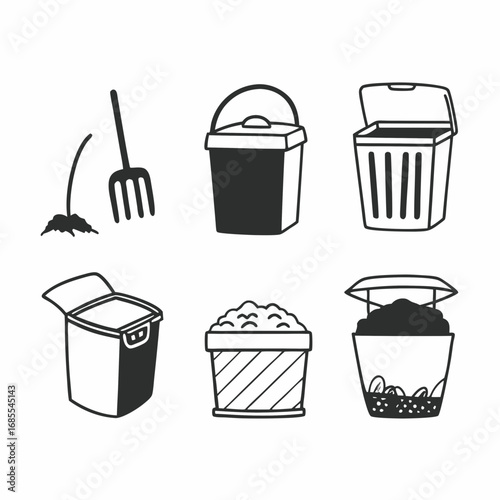 Collection of compost bin icons in vector illustration