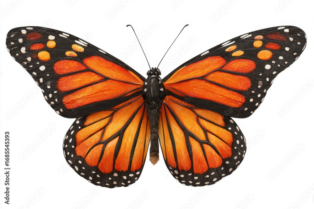 Fototapeta premium Elegant Monarch Butterfly Illustration: Wild Nature Concept Featuring Danaus Plexippus Insect