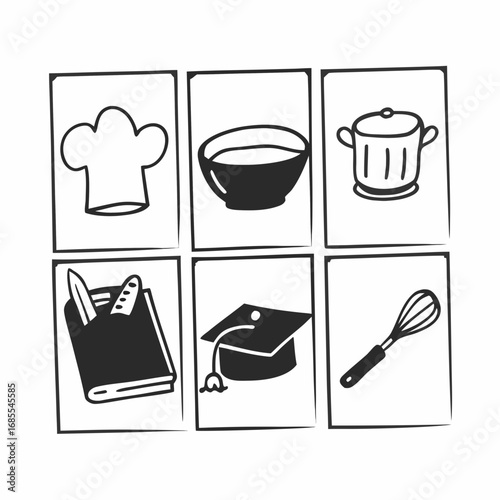 Illustration of culinary and educational symbols