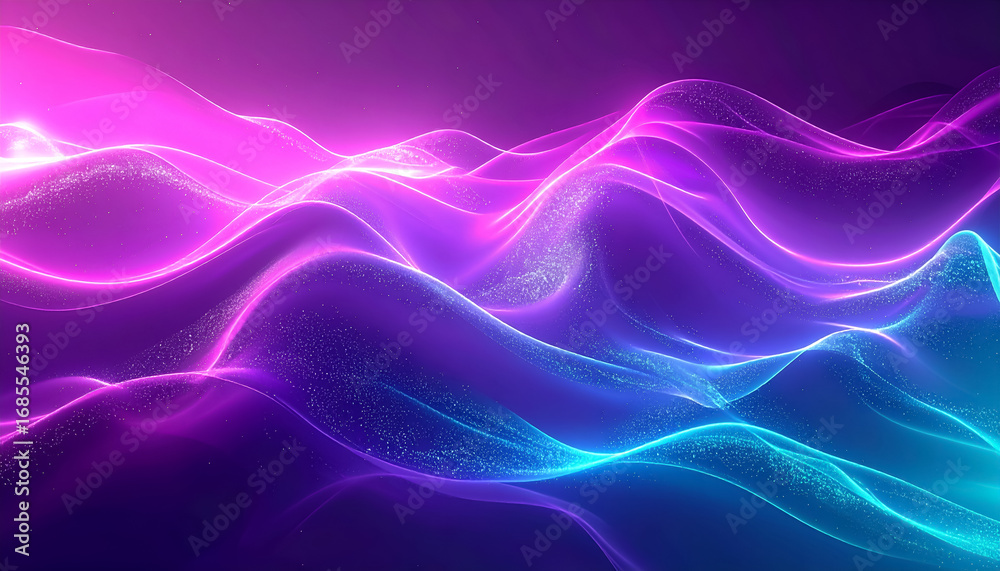 Obraz premium Vibrant neon abstract gradient background with glowing purple and cyan waves, modern digital design
