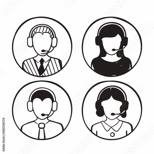Hand drawn doodle style customer service and support team