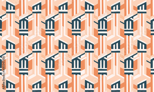Art Deco Seamless Pattern with Futuristic Rockets or Trains. Vintage Luxury Geometric Background