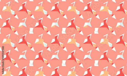 Geometric Origami Bird Seamless Pattern. Abstract Japanese Paper Craft Background
