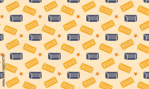 Seamless Pattern of Gold Bars and Ingots. Finance and Wealth Themed Background with Stars