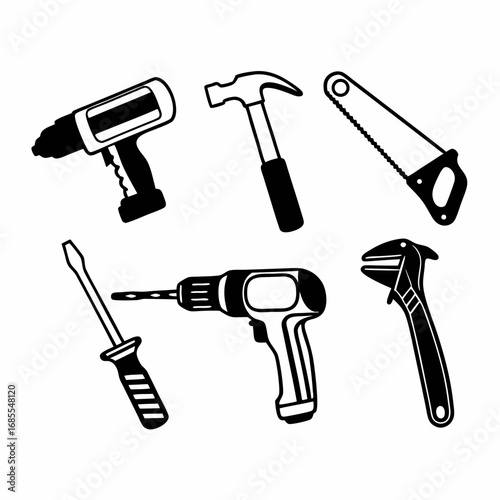 Hand tools, including hammer, drill, saw, screwdriver and wrench