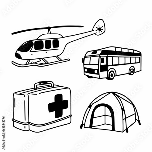 Hand drawn illustration of a disaster relief scene vector format