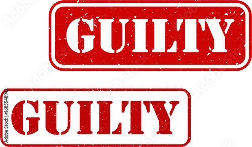 Guilty Grunge Rubber Stamp, Vintage Distressed Red Label, Retro Ink Texture Seal, Vector Illustration for Crime, Law, Court, Conviction, Police, Justice, Verdict
