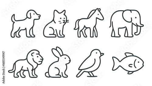 Illustrations of eight animal silhouettes on a textured background