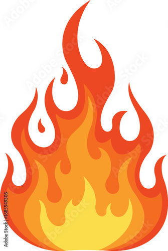 Bright burning flame vector illustration, hot fire symbol with orange and yellow colors, blazing heat design for safety, danger, energy concepts