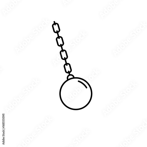 Outline of a wrecking ball connected to a chain represents demolition and industrial equipment.