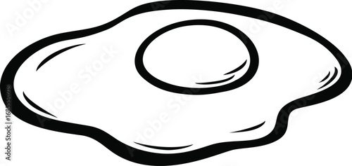 Black and white illustration of a fried egg with smooth lines. Vector illustration