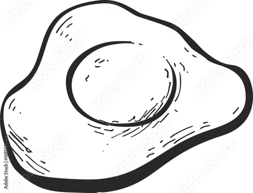 Sketch of a fried egg with simple black lines on a white background. Vector illustration