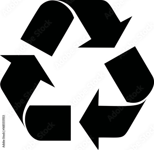 Black recycling symbol with three arrows forming a triangle. Vector illustration