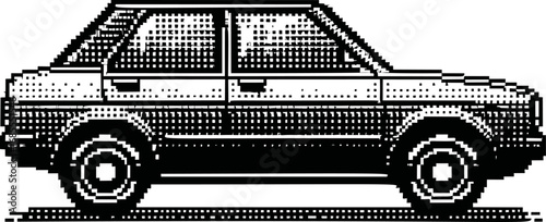 Pixel art of classic car in monochrome style with retro vibes. Vector illustration