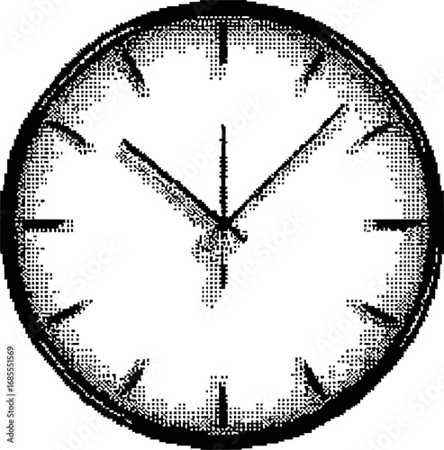 Monochrome clock showing ten to ten in pixelated style. Vector illustration